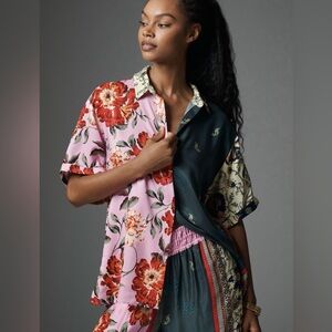 By Anthropologie Oversized Surf Shirt Green Pink Women’s Small